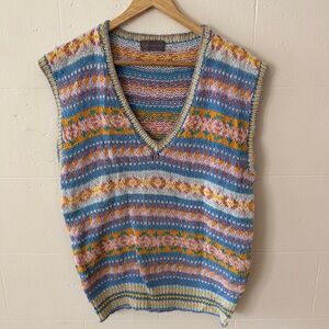 Vintage | Colorful Pastel Knit Cottagecore Sweater Vest | Size Medium